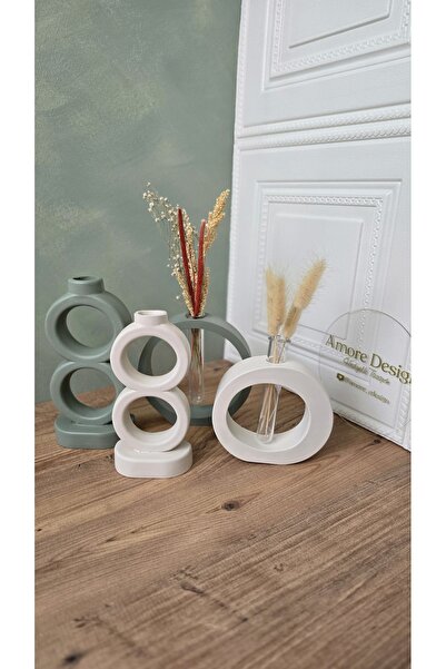 AmoreDesign A'more Design 4Lü Dekoratif Set, Tüp Vazo ve Halka Mumluk Seti, E...