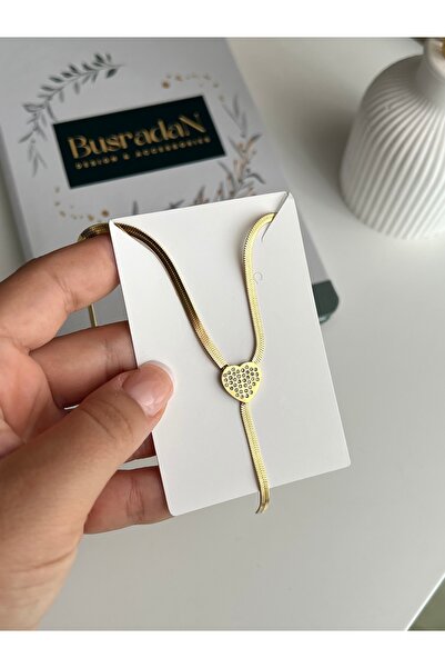 BusradanDesign Heart Detail Steel Y Necklace 50 cm