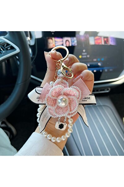 Choice3 Pink Creative Camellia Bow Bag Pendant Keychain Fashion Pearl Chain K...