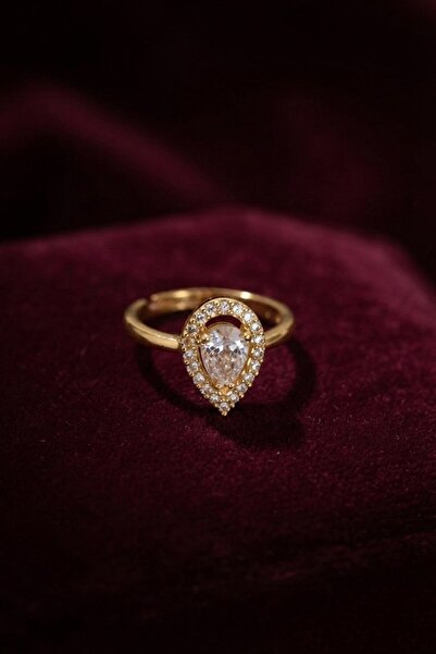 Inure Jewelry خاتم نموذج قطرة من حجر الزركون المعدني باللون الذهبي قابل للتعديل