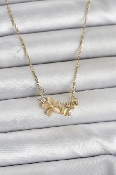Inure Jewelry سلسلة من الفولاذ 316L باللون الذهبي على شكل زهرة وفراشة للنساء