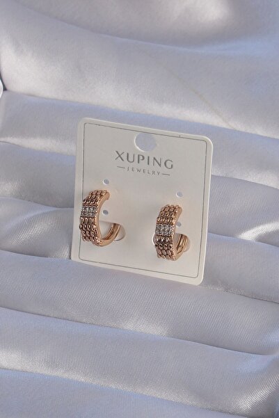Inure Jewelry XUPING أقراط دائرية مطرزة بأحجار الزركون باللون الوردي
