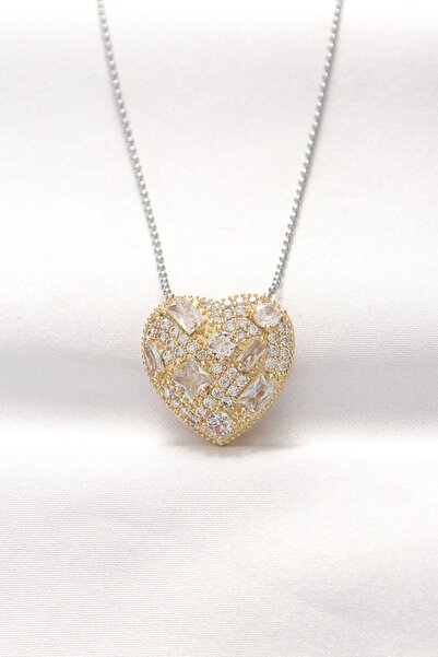Inure Jewelry 316L Steel Double Color Zircon Stone Heart Necklace