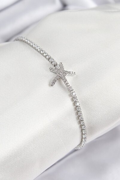 Inure Jewelry Brass Zircon Stone Starfish Model Silver Color Women's Bracelet