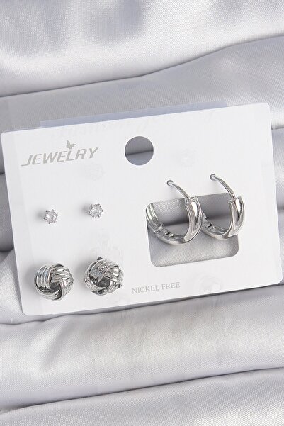 Inure Jewelry طقم أقراط نسائية من حجر الزركون والنحاس الفضي اللون موديل 3 أزواج