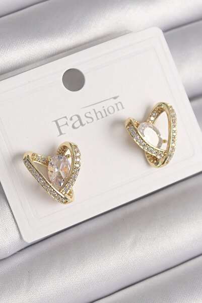 Inure Jewelry Brass Gold Color Zircon Stone Heart Model Women's Earrings