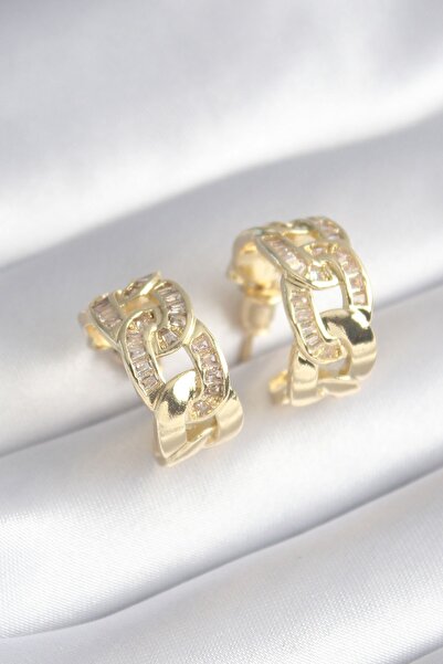 Inure Jewelry Brass Gold Color Zircon Stone Detail Chain Model Women's Earrings