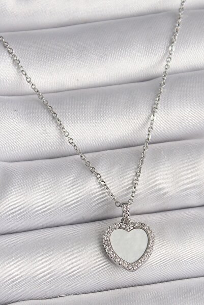 Inure Jewelry 316L Steel Silver Color Chain Zircon Stone White Enamel Heart M...