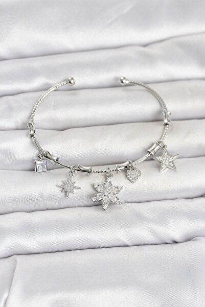 Inure Jewelry Brass Silver Color Lotus Detail Charm Women's Bracelet