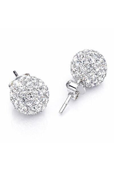 Inure Jewelry Gümüş Beyaz Taşlı Top Çivili Küpe
