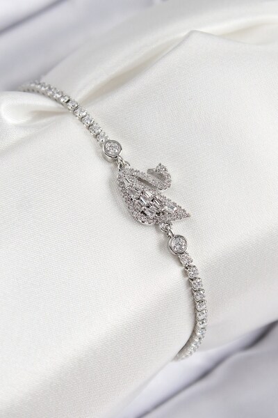 Inure Jewelry Brass Zircon Stone Swan Model Silver Color Women's Bracelet