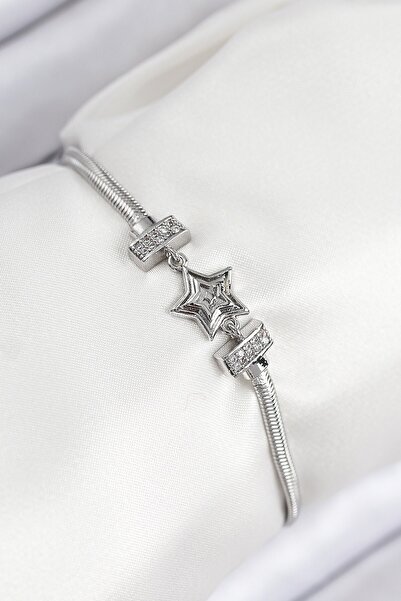 Inure Jewelry سوار نسائي من النحاس والزركون الحجري موديل ستار لون فضي