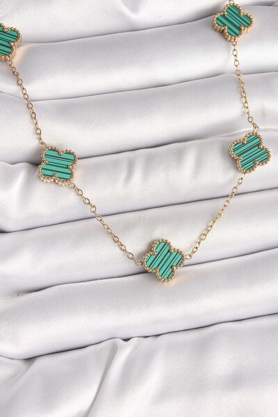 Inure Jewelry 316L الصلب سلسلة ذهبية اللون الأخضر البرسيم نموذج قلادة المرأة