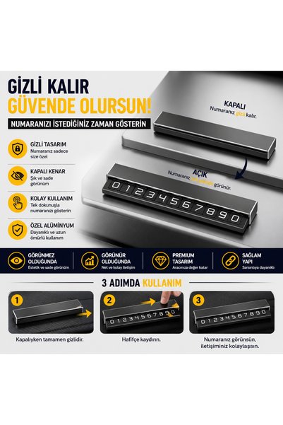 Polham Metal Premium Car Interior Temporary Parking Phone Numberer, Concealable Car Numberer Smoked