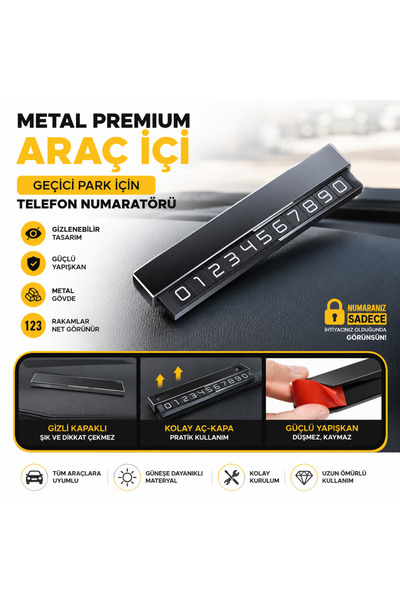 Polham Metal Premium Car Interior Temporary Parking Phone Numberer, Concealab...