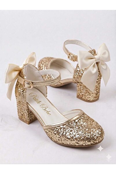 PATİK BEBE Pantofi de seară eleganți, confortabili, cu toc, cu fundă aurie st...