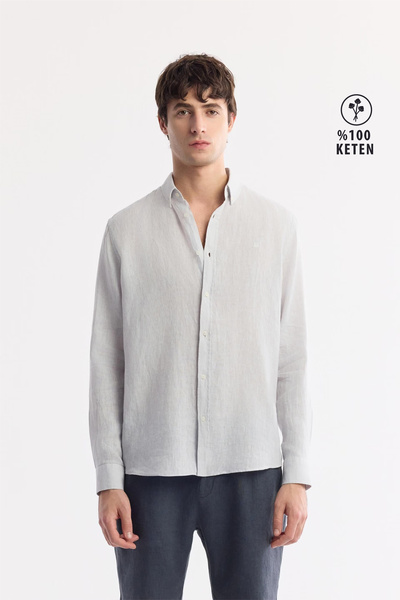 Avva Men's Ice Gray Button down Collar 100% Linen Comfort Fit Shirt B002191