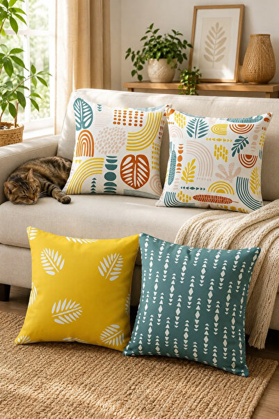 Moud's Double Sided Printed Autumn Patterned 4-Piece Combination Suede Throw ...