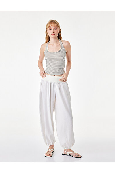 Koton Comfortable Fit High Waist Linen Shalwar Trousers