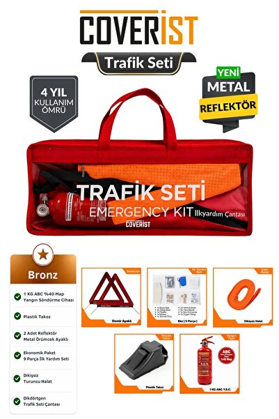 COVERİST Trafik ve İlk Yardım Seti - Muayene Uyumlu 1 KG Araç Yangın Tüpü - 2...