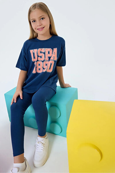 U.S. Polo Assn. مجموعة للفتيات من Us Polo Assn مرخصة لعمر 4-15 عامًا - أزرق داكن