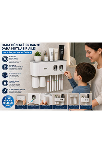 IDE Diş Fırçası Tutucu,banyo Rafı,matkapsız Duvara Monte Diş Fırçası Tutacağı,otomatik Diş Macunu