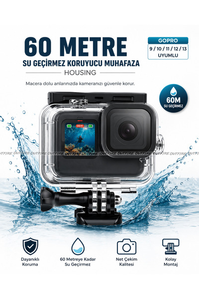 outfire Gopro 9/10/11/12/13 Uyumlu 60 Metre Su Geçirmez Koruyucu Muhafaza Hou...