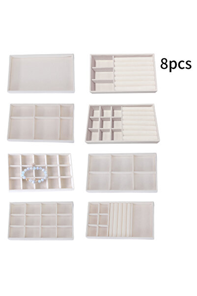 Choice 6009-BEIGE-A8 مجموعة واحدة، (تشمل 8 قطع) صندوق مجوهرات مخملي وصينية لل...