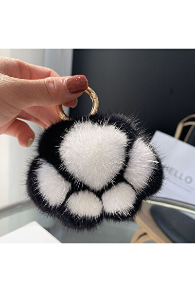 Choice B Cat Paw Pendant Keychain Couple Keychain Fluffy Faux Fur Keychain Ch...