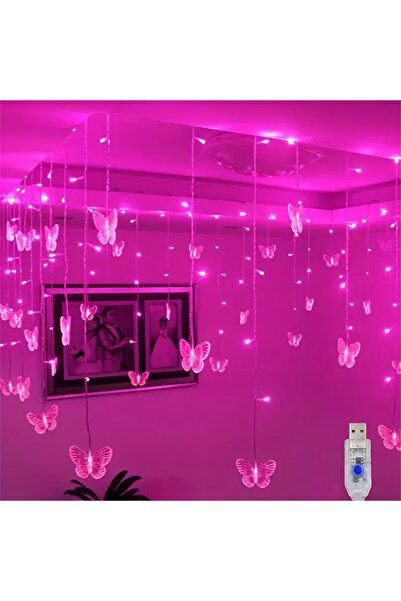 Choice سلسلة إضاءة على شكل فراشة LED وردية اللون تعمل بمنفذ USB، مزودة بـ 8 أ...