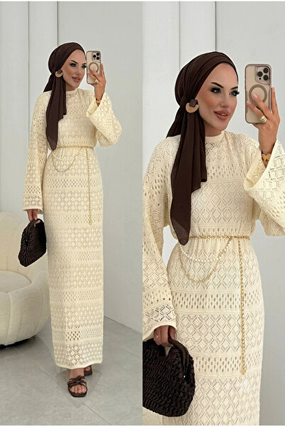 Lovely butik KADIN ASTARLI TRANSPARAN ÖRME TRİKO UZUN ELBİSE