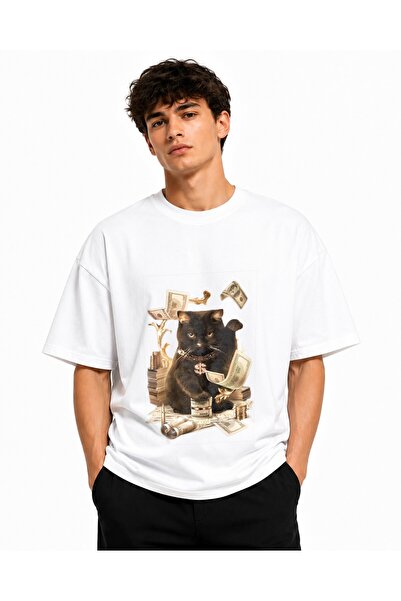 Inscriptie Ουνισέξ Βαμβακερό T-Shirt Υψηλής Ποιότητας  "Πλούσια Γάτα "