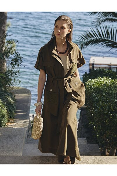 Kayra 100% Cotton Piece Skirt Suit Dark Khaki
