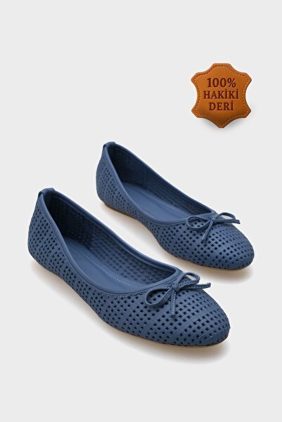 Capone Outfitters Ava Genuine Leather Straw Printed Women's Ballerinas