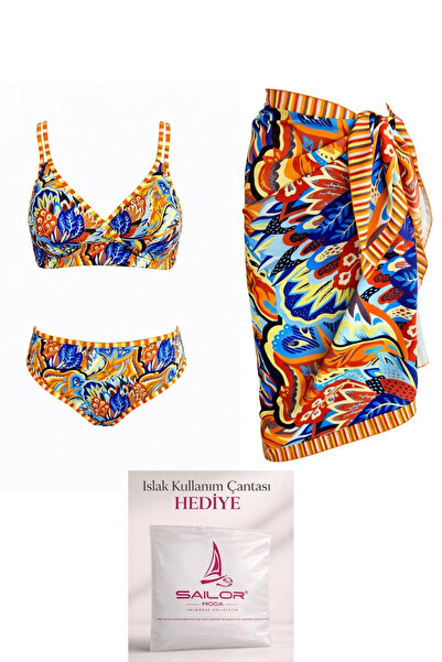 SAILOR moda Üçgen Çapraz Pareolu Desenli Bikini Takım