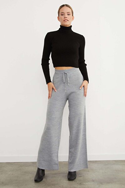 Fulla Moda Palazzo Knitwear Trousers with Elastic Waist