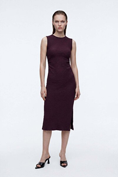 HAKKE Waffle Fabric Side Slit Midi Dress