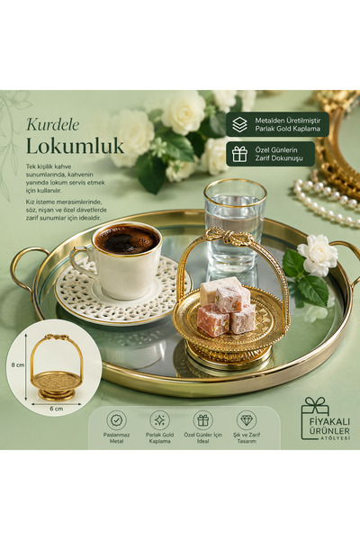 Fiyakalı Ürünler Atölyesi 6'lı Gold Kurdele Lokumluk, Çay Ve Kahve Yanı Sunum...