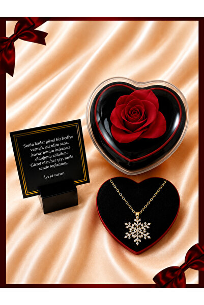 Aroma Hediye Rotating Snowflake Necklace in a Red Rose Heart Box for Lover & ...