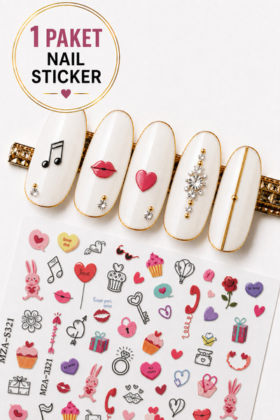 Sibelon 3D Kabartmalı Nail Art Sticker Kendinden Yapışkanlı Tırnak Dövmesi Ta...