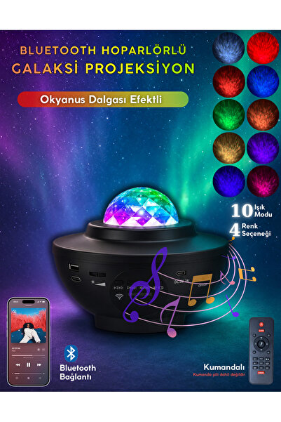 Hubstein Yıldızlı Projektör Tavan Bulutsu Galaxy Lazer Işıklı Disko Topu Blue...