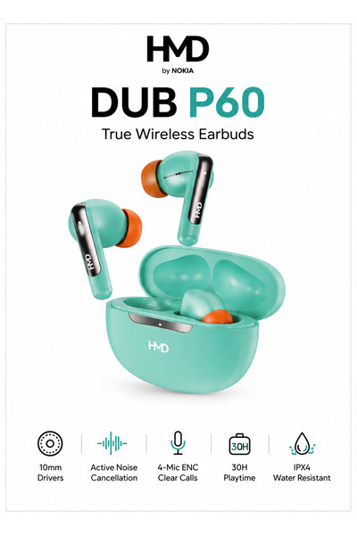 Hmd سماعات أذن لاسلكية حقيقية DUB P60 مع خاصية إلغاء الضوضاء النشط، ومشغلات ص...