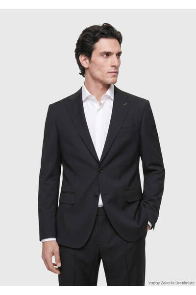 Ramsey Black Plain Regular Fit Wool Blended Suit