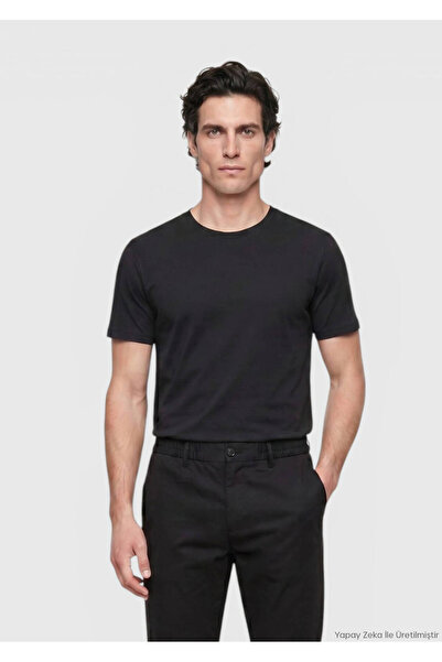 Ramsey Tricou negru cu gât simplu, 100% bumbac