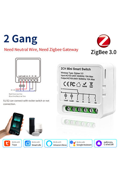 Choice1 GGBEE Tuya Zigbee 2 Gang 1/2/3 Gang Tuya Smart Light Switch Module Zi...