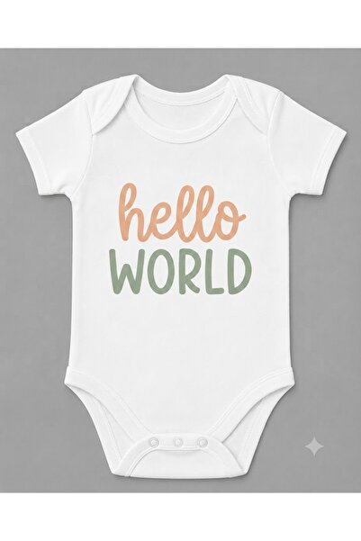 EYDUBABY بدلة أطفال مطبوعة بأكمام قصيرة من Hello World مع أزرار كبس