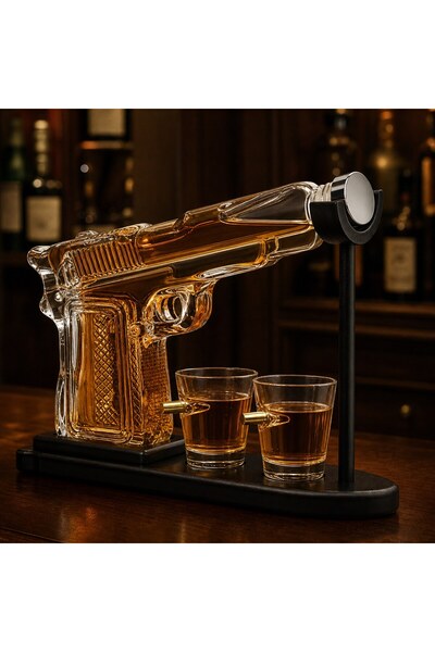 Elindor Set de decantoare Whisky Pistol 230 ml cu 2 pahare a câte 50 ml și su...