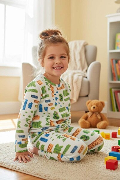 Fulla Moda Play Yazı Printed Crew Neck Fleece Unisex Children's Pajama Set