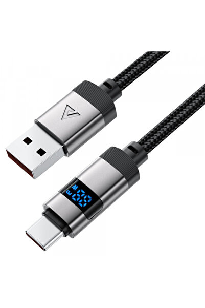 Acefast Cablu Date si Incarcare USB-A - USB-C C15-04 Display, 66W, 1.2m, Negru