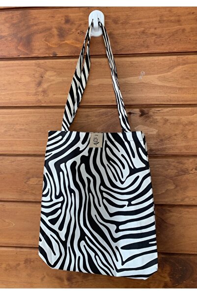 fimugift Zebra Körüklü Keten Çevre Dostu Bez Çanta, Omuz Çantası